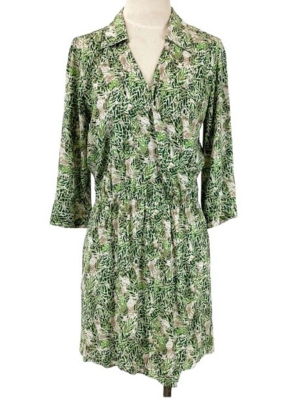 Cabi Green Garden Party Cottagecore V Neck Faux Wrap Dress Size Medium